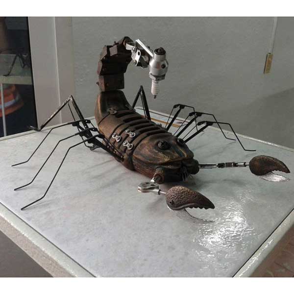 Fired ceramic with a patina, metal and painted eggshell - L 37 x W 36 x H 20 cm